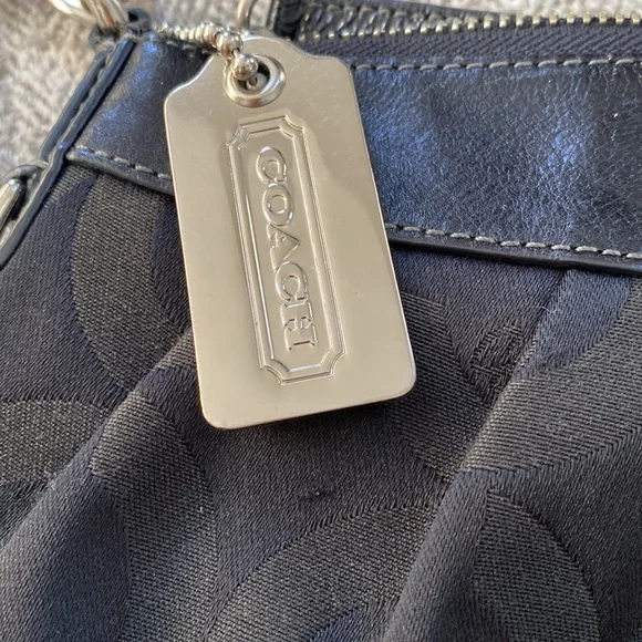 Coach Black Signature Purse with Leather Trim. - Picture 7 of 7